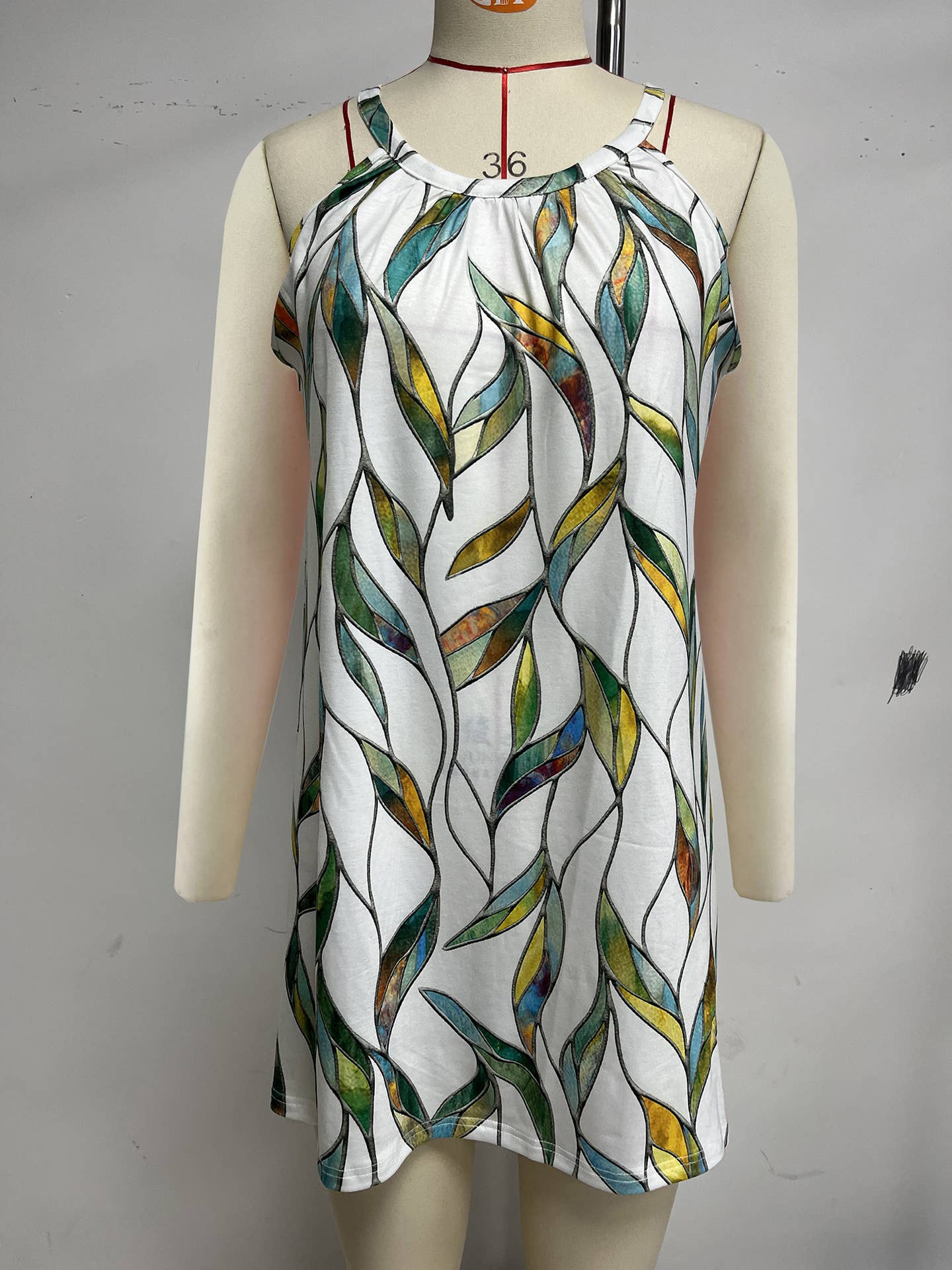 Casual sleeveless print halter vest short dress