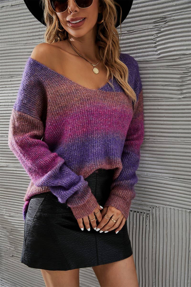 CWOSWL1698_V-neck Long Sleeve Pullover Sweater