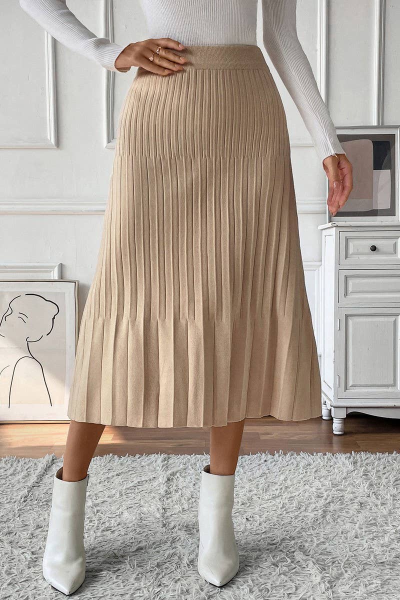 CWBMS0196_SOLID COLOR TEMPERAMENT PLEATED SKIRT