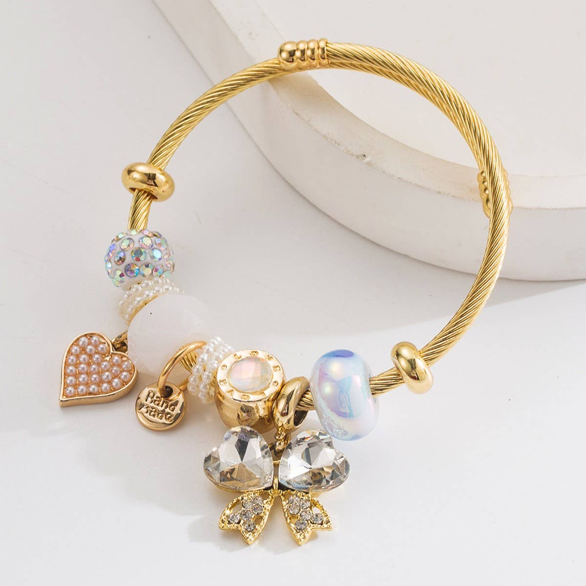 Trendy Adjustable Butterfly & Heart Steel Bracelet