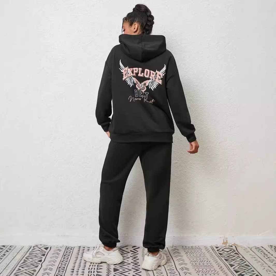 FLEECE HOODIE AND SWEATPANTS FASHION CASUAL SUIT