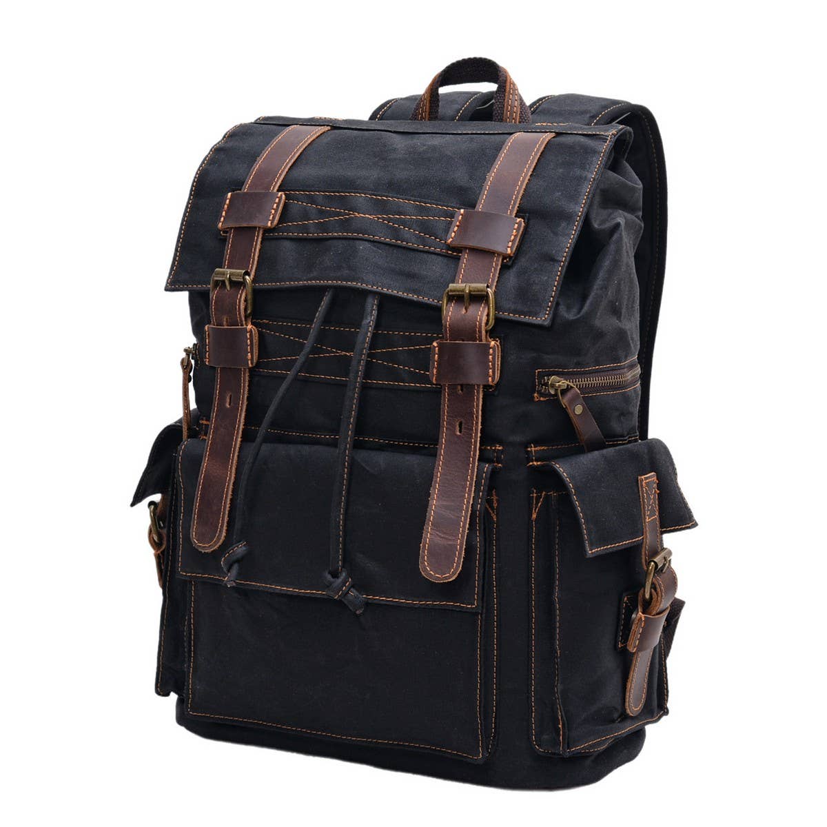 Vintage Waxed Canvas Leather Hiking Backpack_CWAB5520