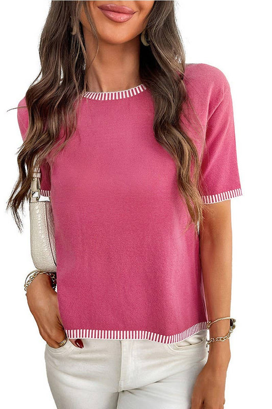 CWTBLS1819_SUMMER CREW NECK STRIPED KNITTED SWEATER