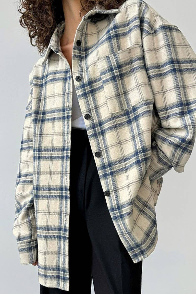 CWTBLL560_RETRO PLAID LOOSE LONG-SLEEVED SHIRT JACKET TOP