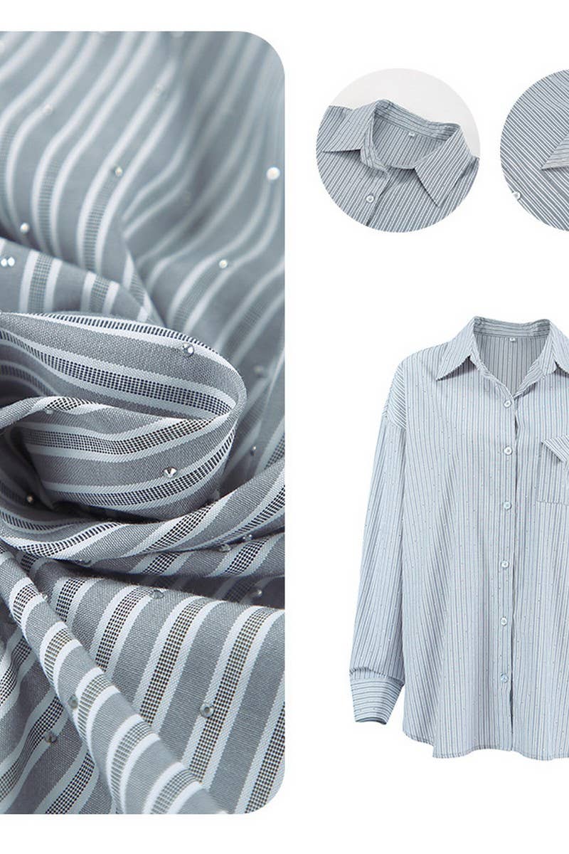 CWTBLL00605_HOT DIAMOND CASUAL LONG SLEEVE STRIPED SHIRT