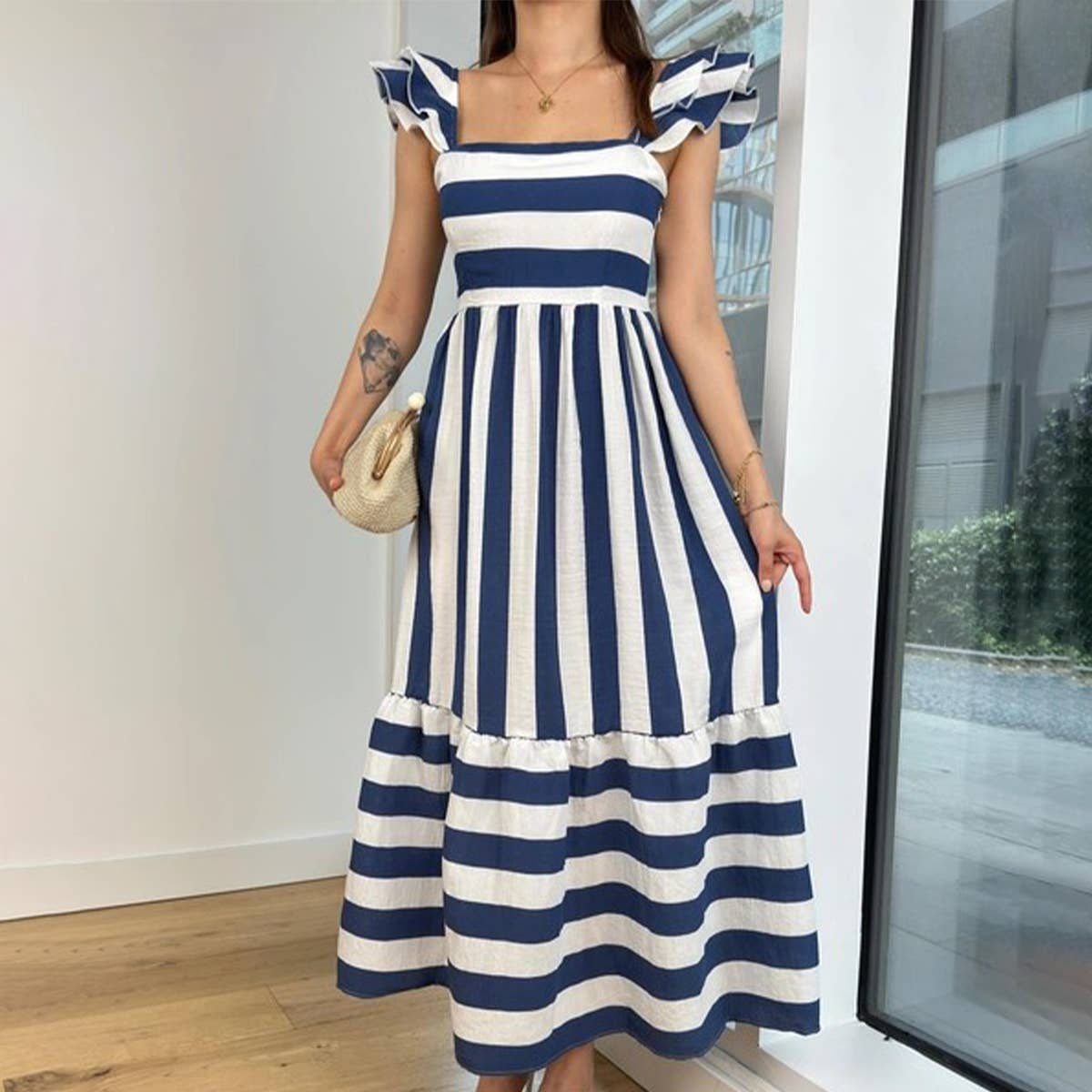 Comfortable and elegant striped halter dress