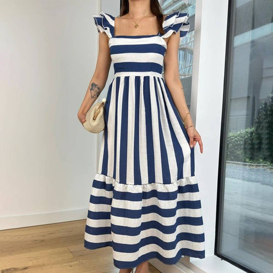 Comfortable and elegant striped halter dress