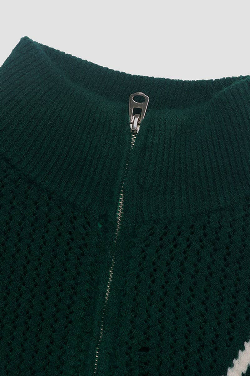CWOSWL3839_CONTRAST COLOR ZIP-UP PULLOVER KNIT SWEATER