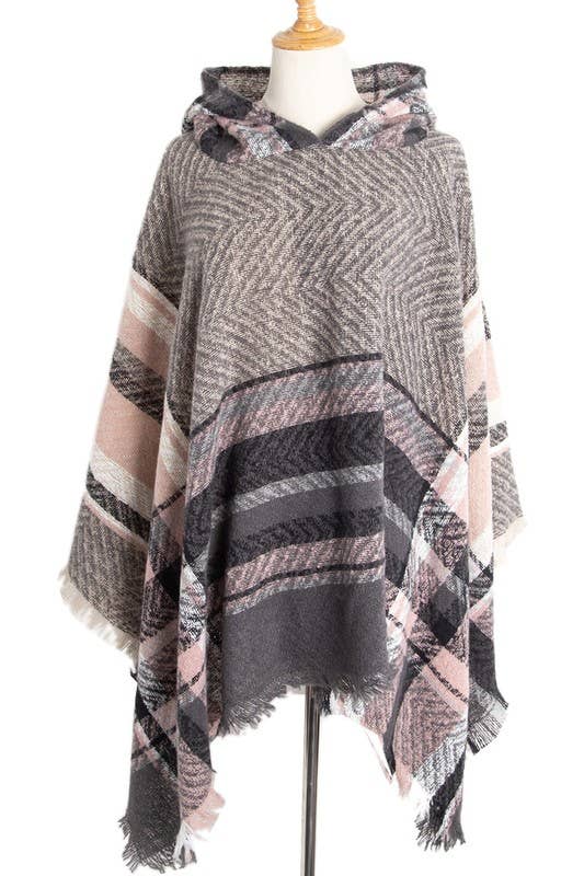 PLAID PATTERN FASHION HOODED CAPE_CWASC0018