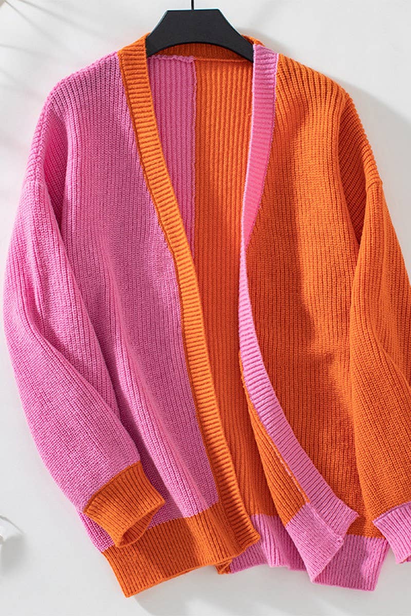 CWOCAL0841_COLORBLOCK CASUAL LONG SLEEVE KNIT CARDIGAN