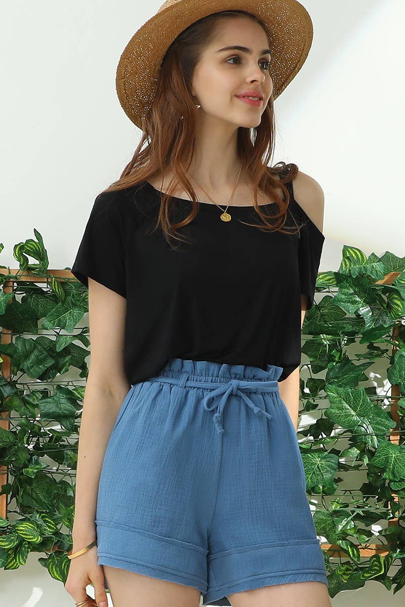 CWBSP153_HIGH WAIST VINTAGE COTTON PANTS WITH RAW CUT