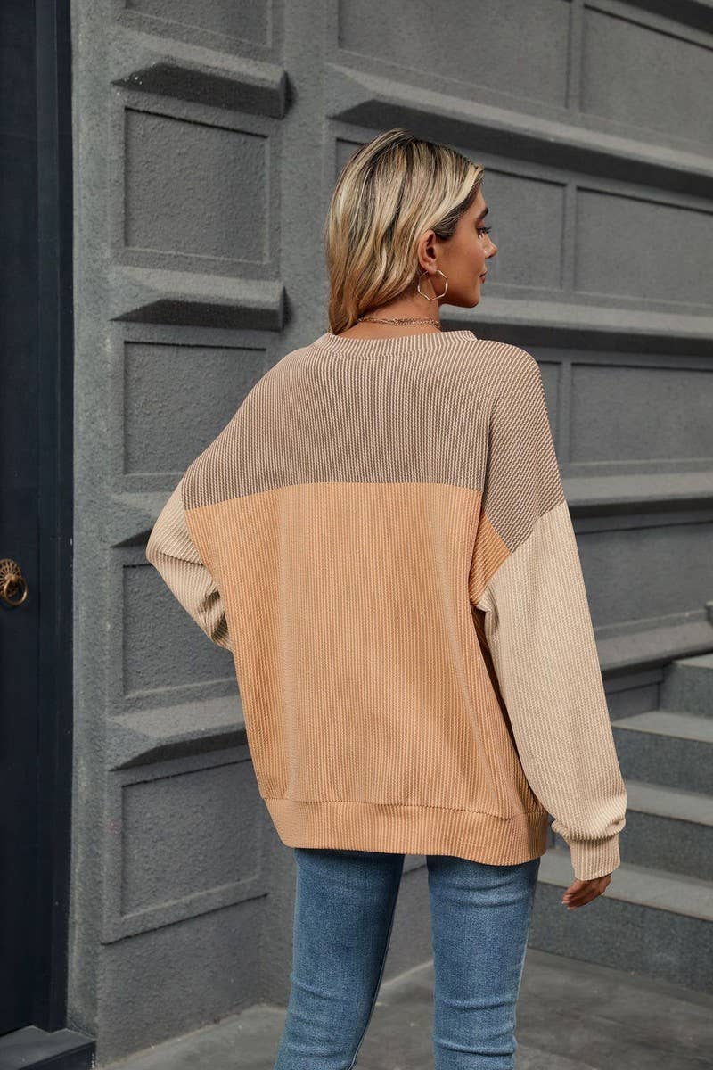 CWTBLL3661_ROUND NECK VERTICAL STRIPE LOOSE T-SHIRT