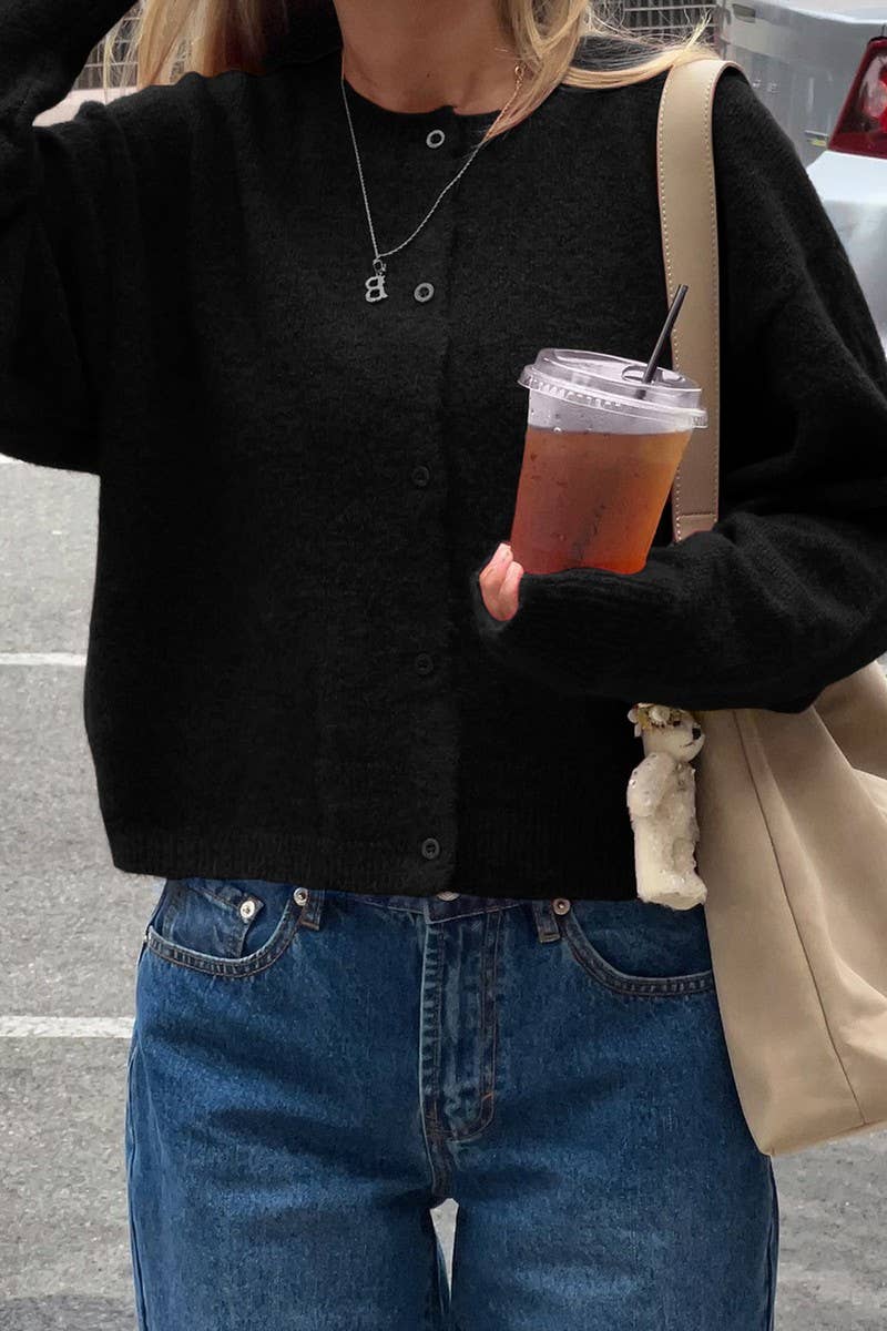 CWOCAL00745_SOLID CREW NECK LONG SLEEVE KNIT CARDIGAN