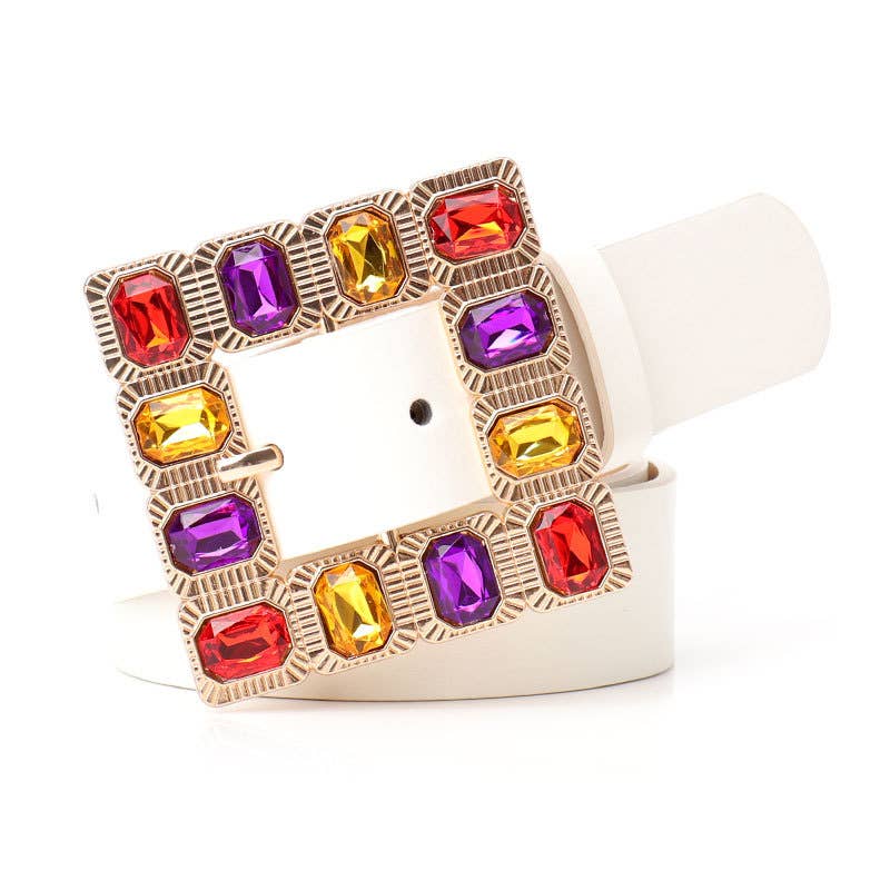 Diamond gemstone alloy buckle wide belt
