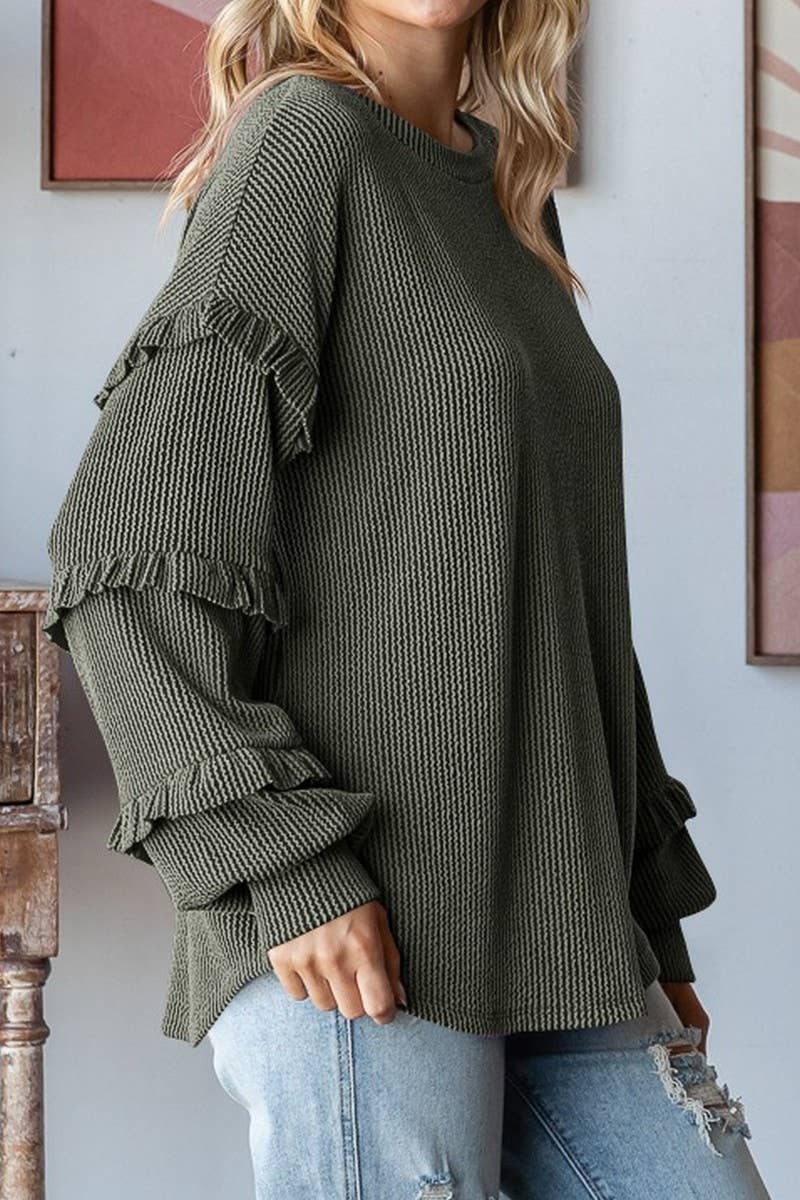 CWTBLL3202_BALLOON SLEEVE CREW NECK LAYERED SLEEVE PULLOVER