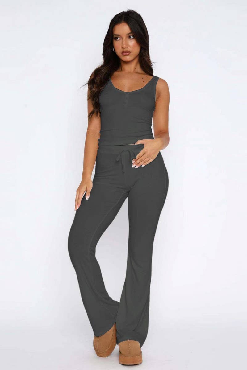 CWSTB2042_SLEEVELESS BUTTON-UP TOP & EXTENDED PANTS SET