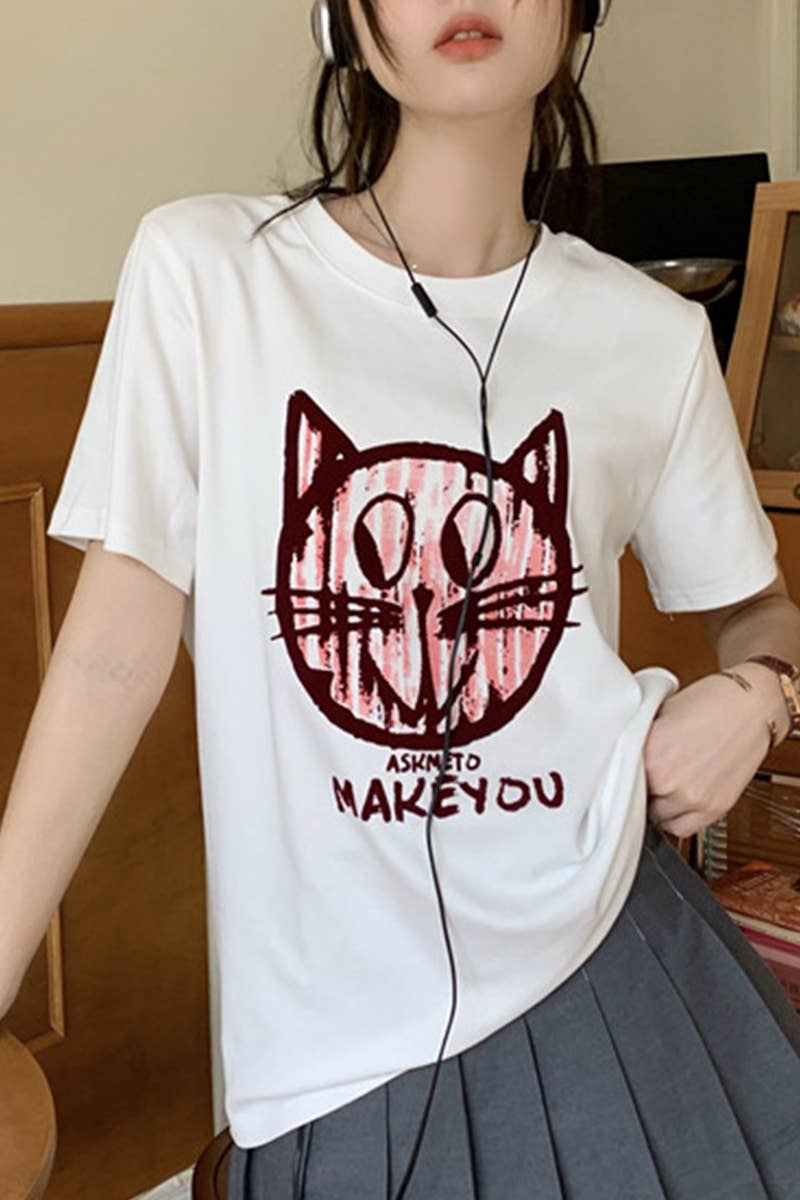 CWTTS1000_FUN CAT WHITE SHORT SLEEVED T SHIRT