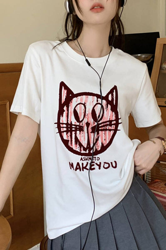 CWTTS1000_FUN CAT WHITE SHORT SLEEVED T SHIRT