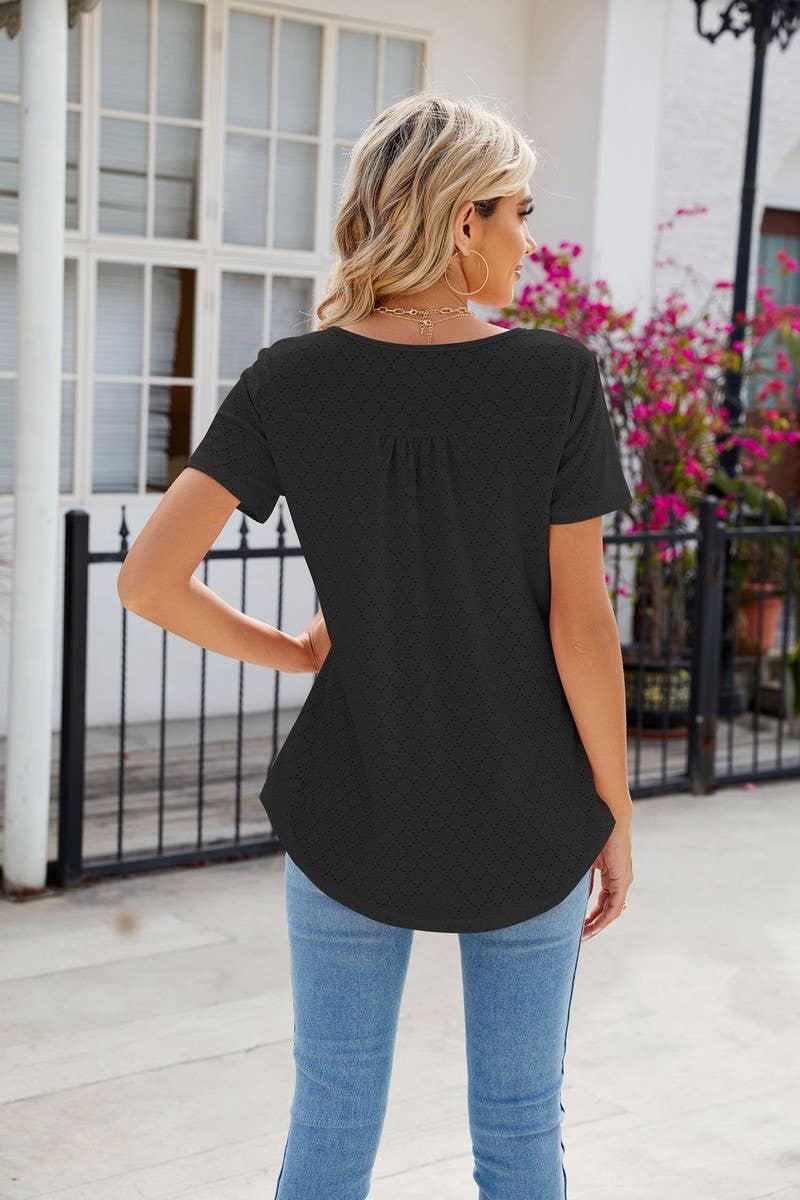 CWTBLS0435_Round Neck Short Sleeve Blouse