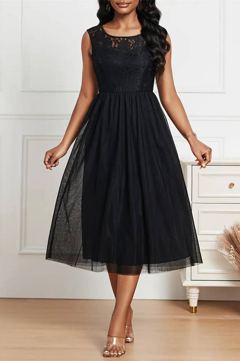 CWDSD7644_SPRING AND SUMMER LACE MESH SPLICING DRESS