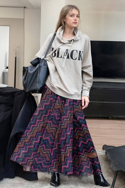 CWBLS134_MESH PRINT LOOSE SWING SKIRT