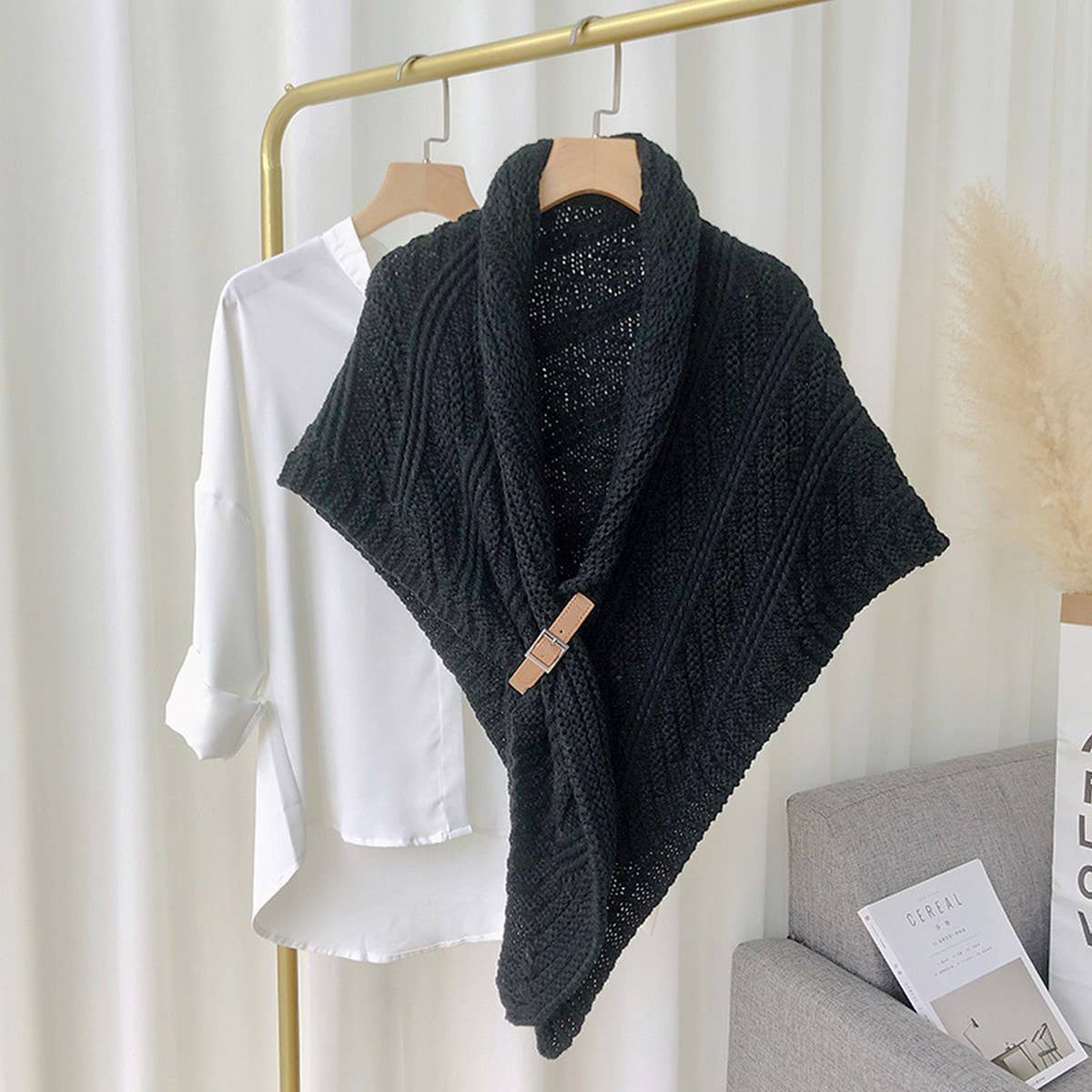 NEW LEATHER BUCKLE SHAWL TRIANGLE CLOAK