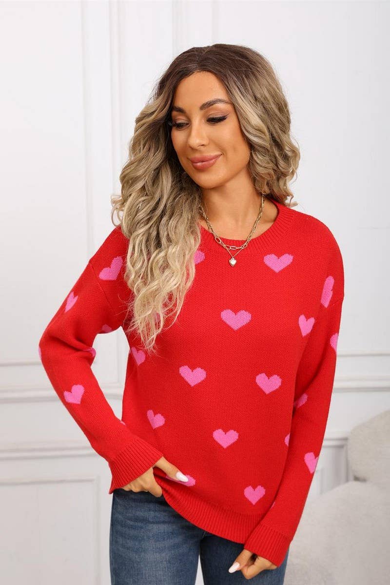 CWOSWL07578_PATCHWORK KNITTED VALENTINE'S DAY HEART SWEATER
