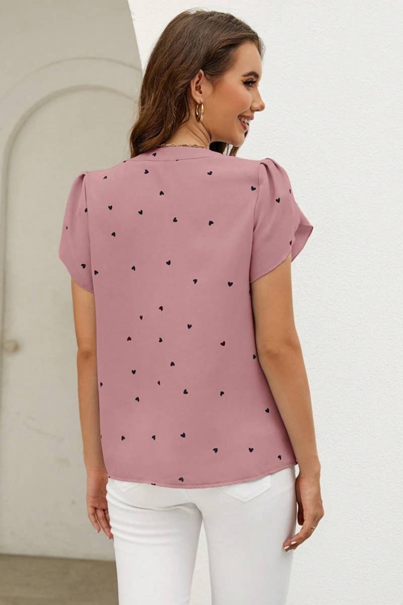 CWTSTS0463_SUMMER V-NECK SHORT SLEEVE LOVE PRINT SHIRT TOP