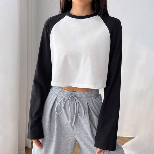 CASUAL SPLICING COLOR CONTRAST ULTRA SHORT SHIRT