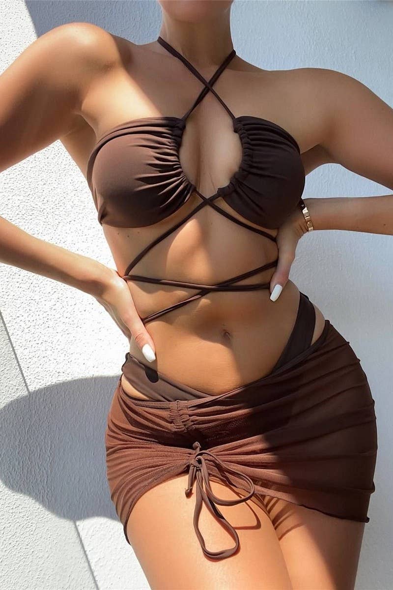 CWMW0902_SEXY LACE-UP THREE-PIECE BIKINI SWIMSUIT