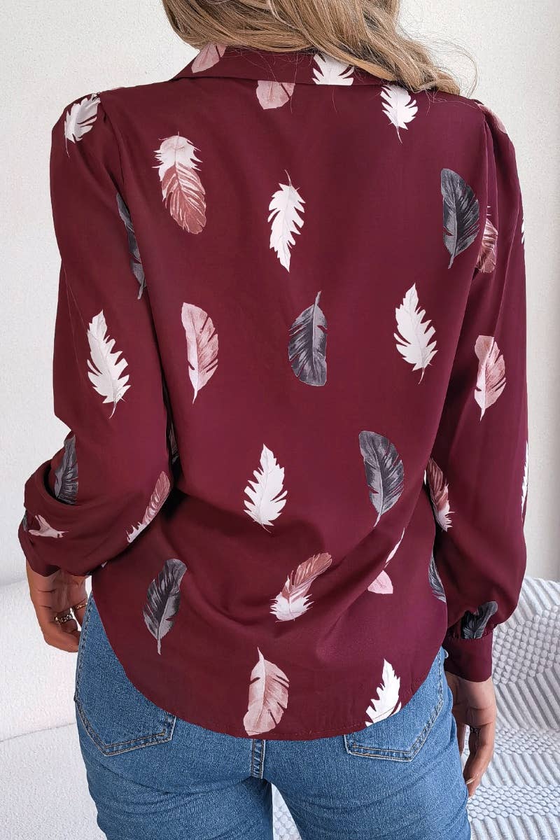 CWTDSL0084_SUMMER FEATHER SUIT COLLAR LONG SLEEVE SHIRT