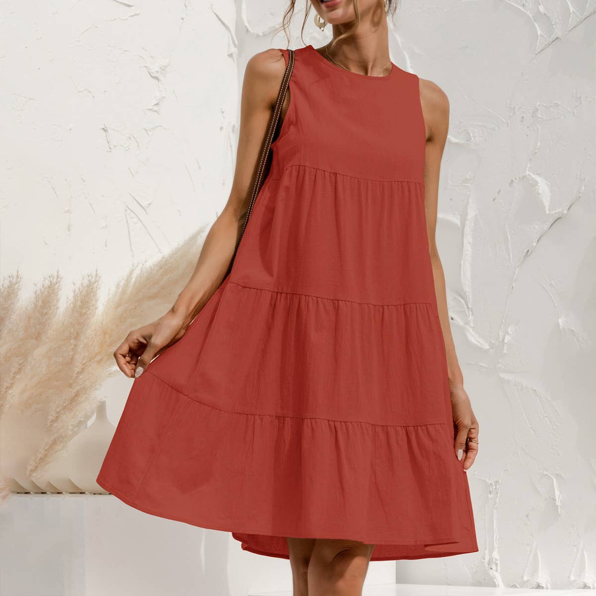 Crew neck sleeveless patchwork loose dress