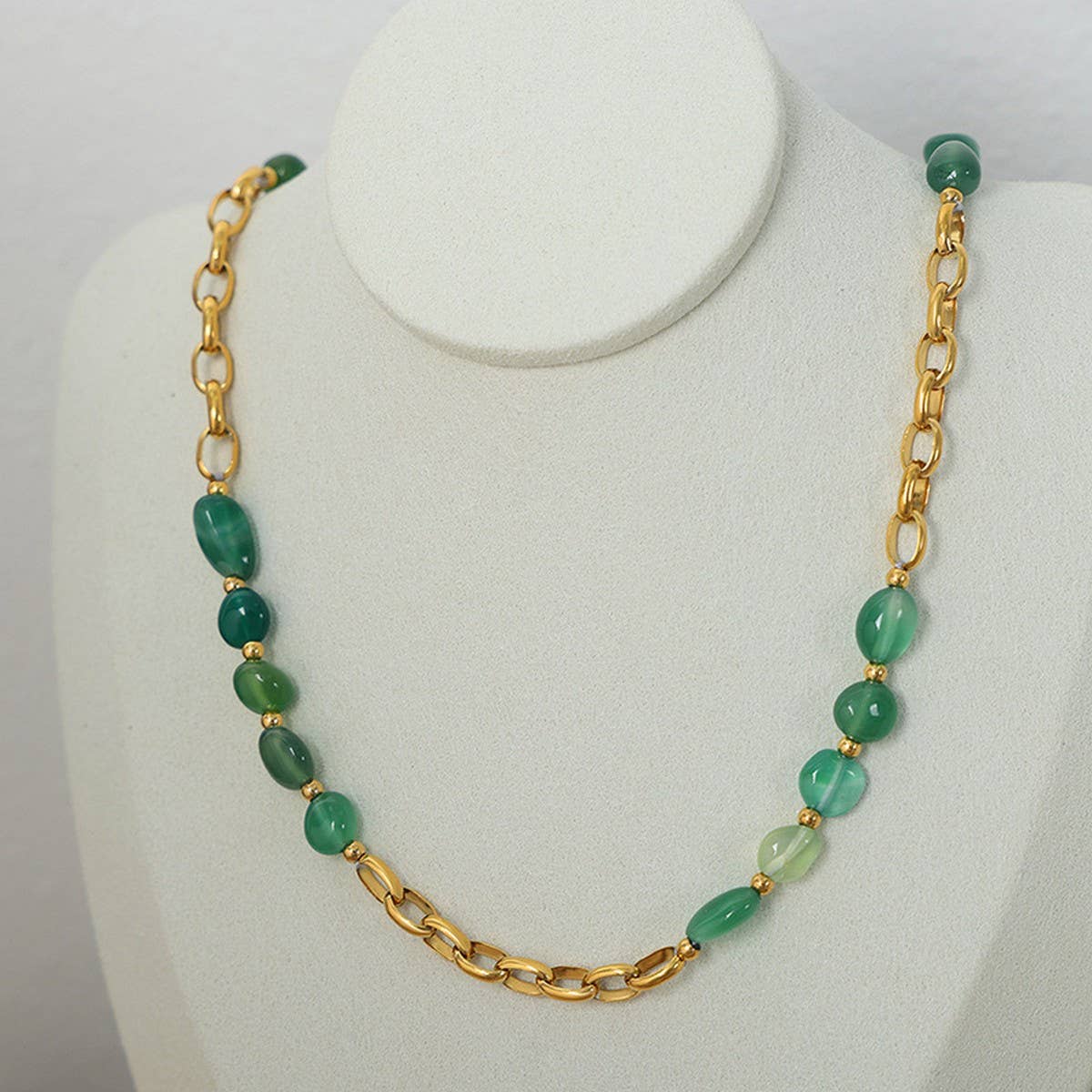 NATURAL STONE AGATE TITANIUM STEEL NECKLACE