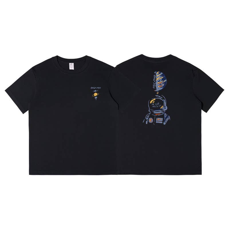 CWTTS0952_ASTRONAUT PRINT CASUAL LOOSE CREW NECK T SHIRT