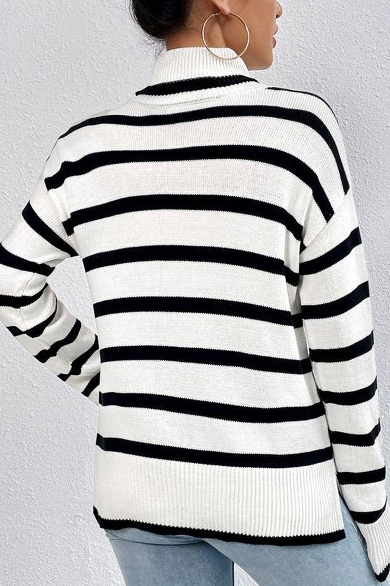 CWOSWL2699_CONTRAST COLOR HIGH COLLAR STRIPED KNIT TOP
