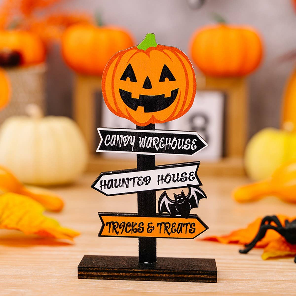 CWMM10239_HALLOWEEN WOODEN PUMPKIN GHOST TABLE DECORATION