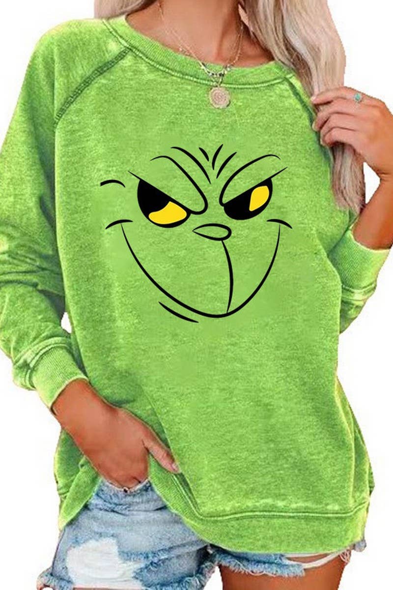 CWTBLL01326_CHRISTMAS CARTOON HORN SLEEVE SWEATSHIRT