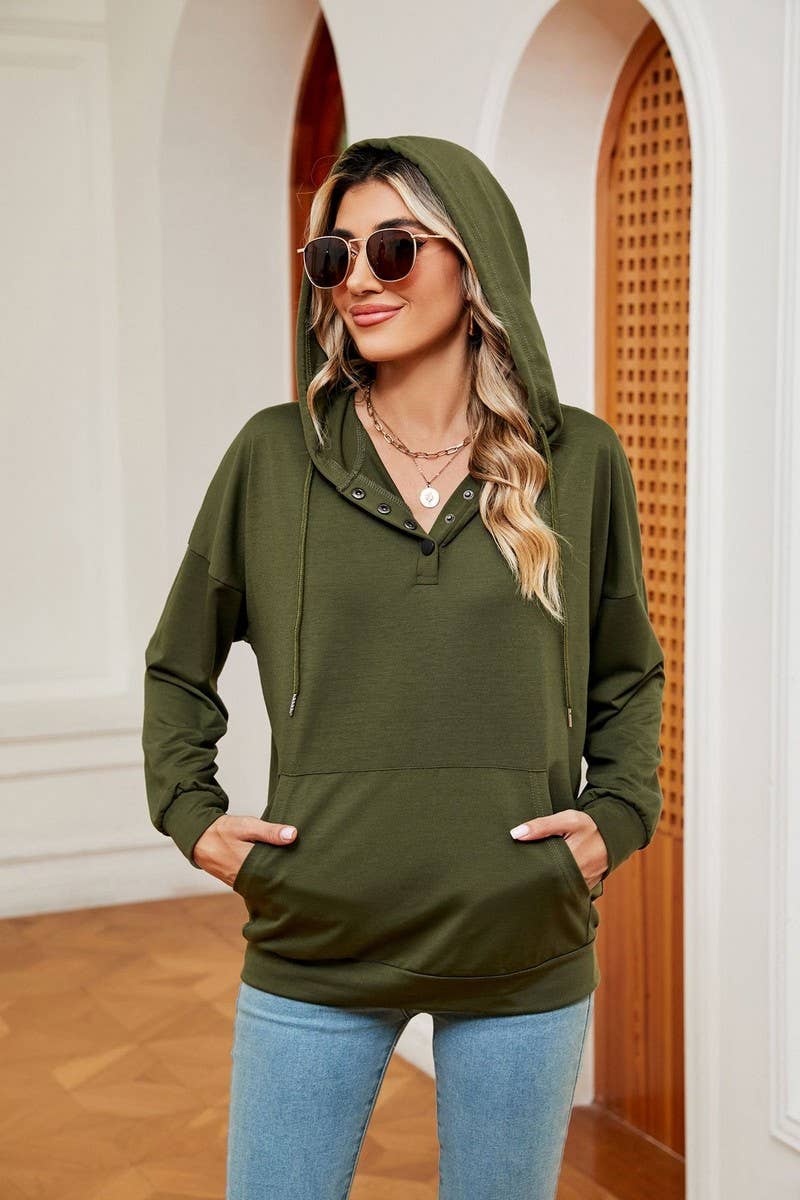 CWOHOL0930_SOLID COLOR BUTTON DRAWSTRING POCKET HOODIE
