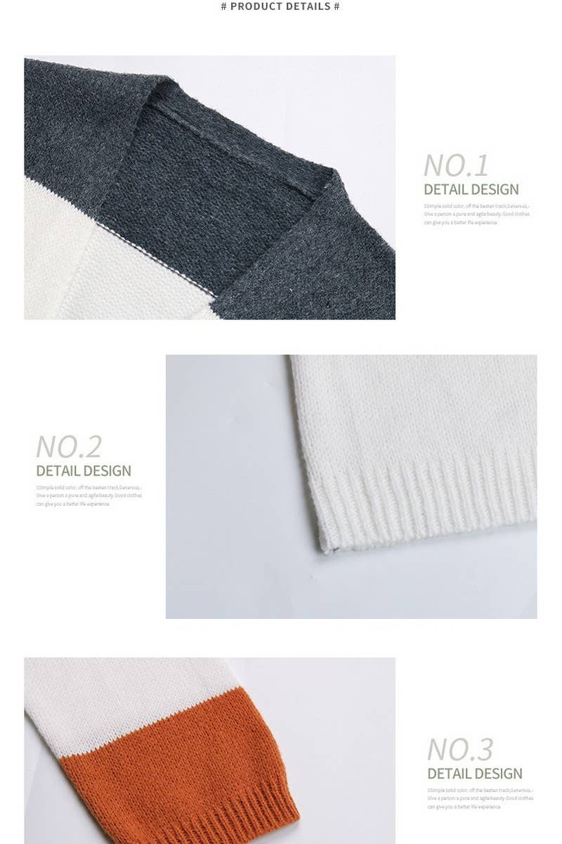 CWOSWL2157_STRIPED CASUAL MID-LENGTH KNITTED SWEATER COAT