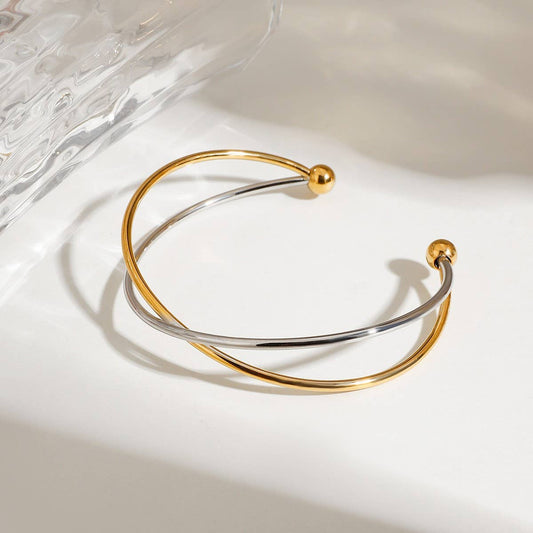 18K Gold & Silver Two-Tone Cross Open Cuff_CWAJE4638
