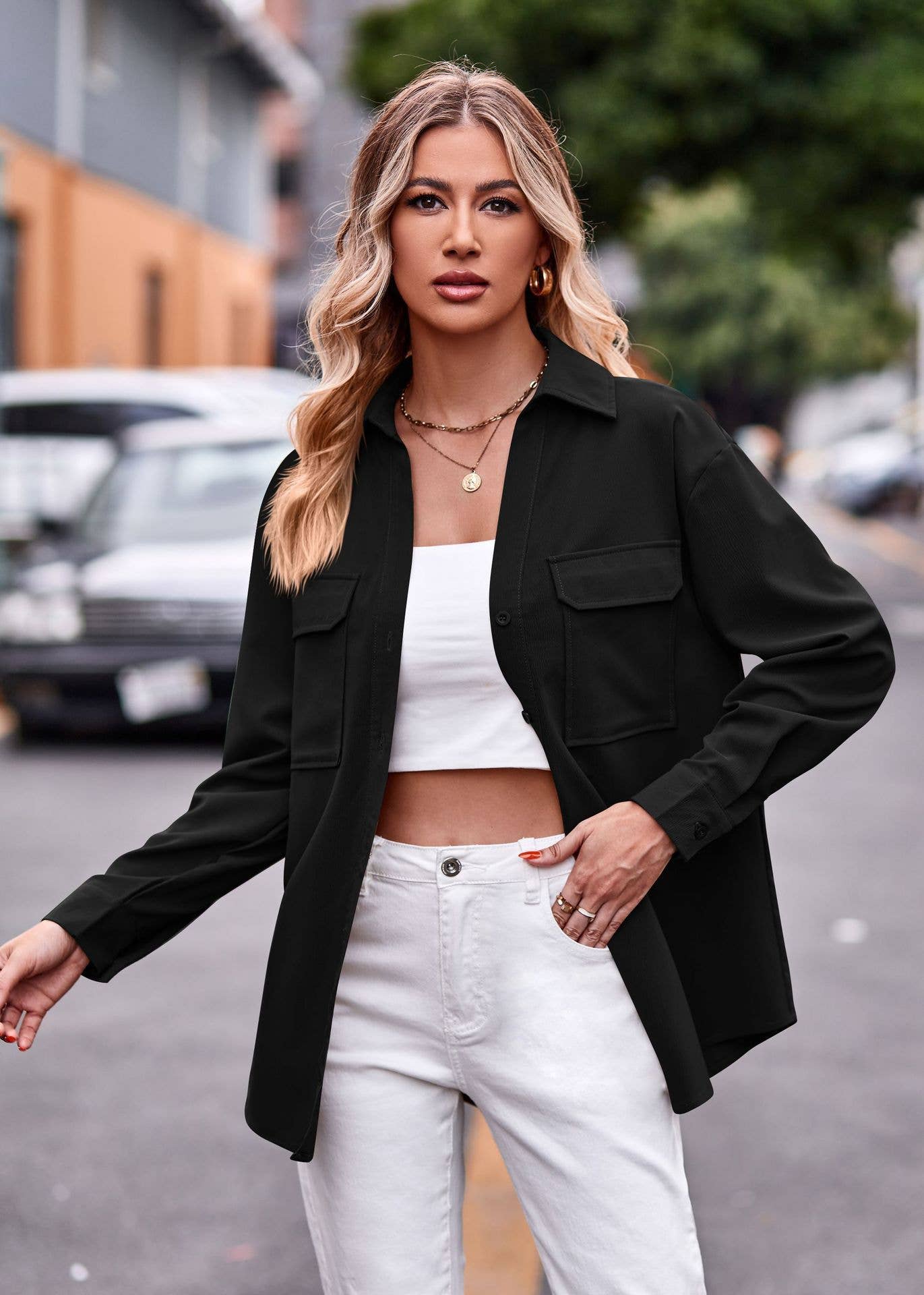 Commuter solid color single-breasted shirt