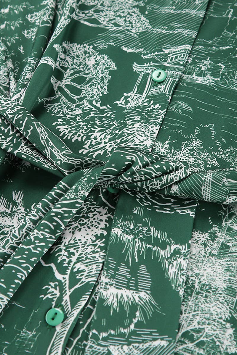 CWSPJ0358_PRINTED LOOSE COMFORTABLE LACE-UP NIGHTDRESS