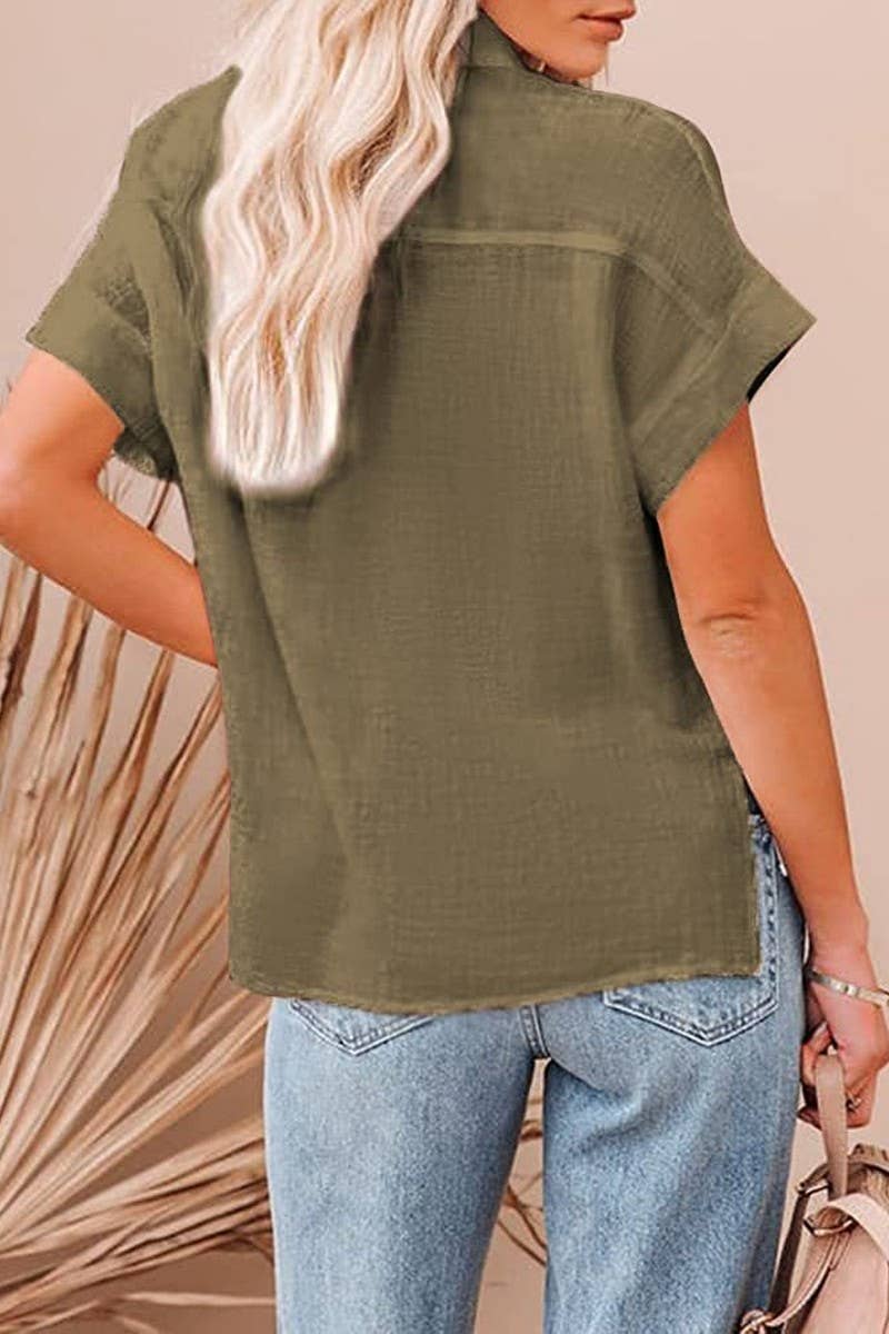 CWTSTS0530_COTTON AND LINEN SIDE SLIT POCKET SHORTSLEEVE TOP