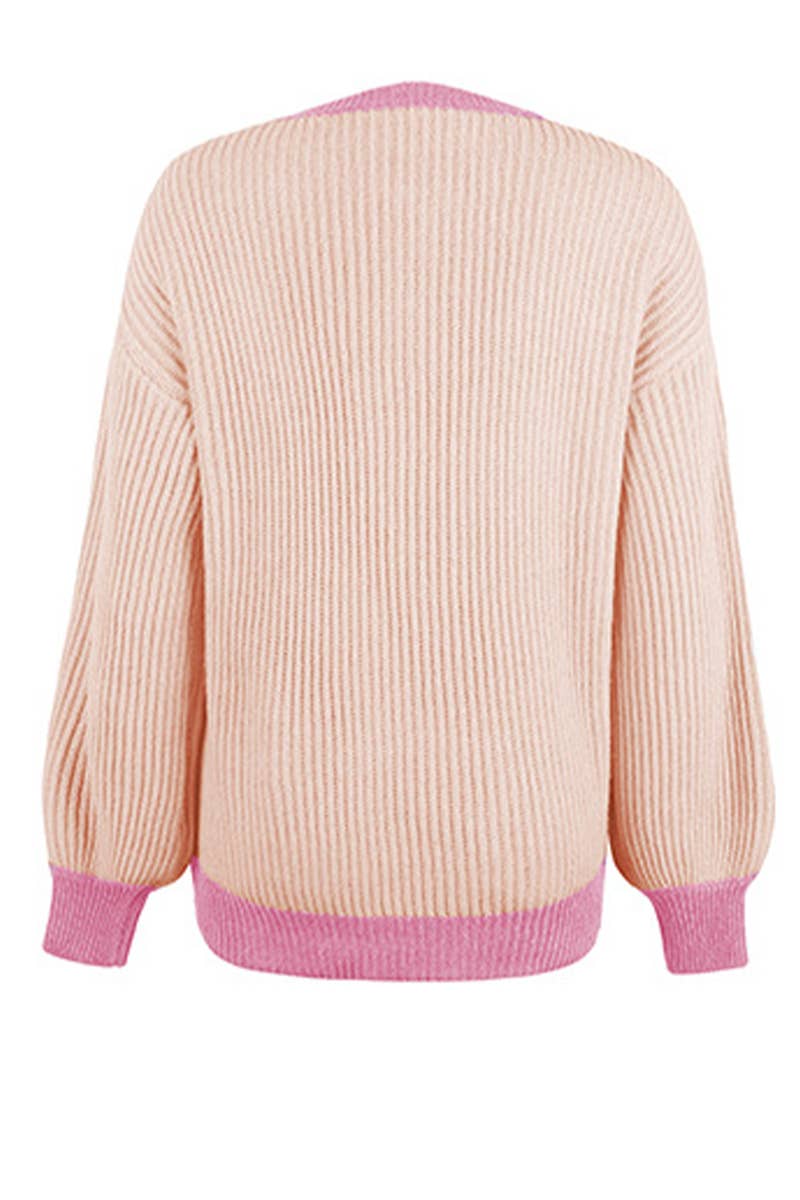 CONTRASTING BUTTON-UP PULLOVER KNITWEAR