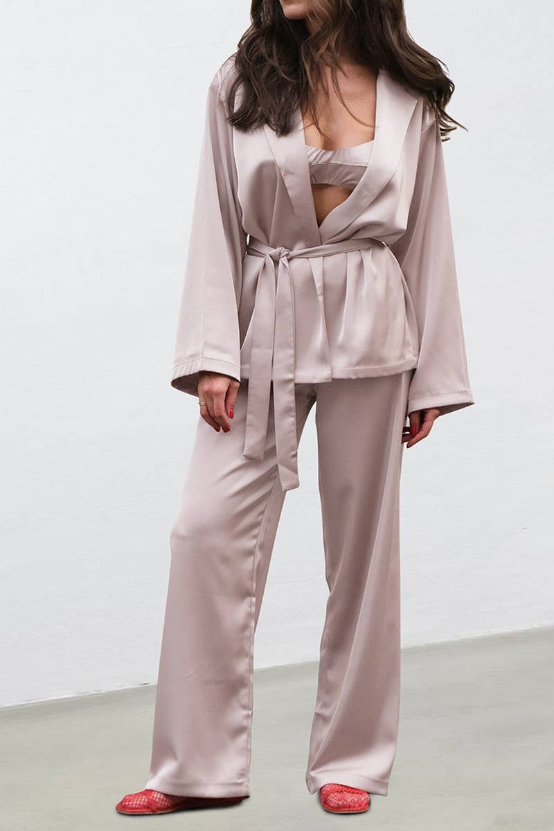 CWSPJ0267_SOLID COLOR SATIN HOME WEAR THREE PIECE SET