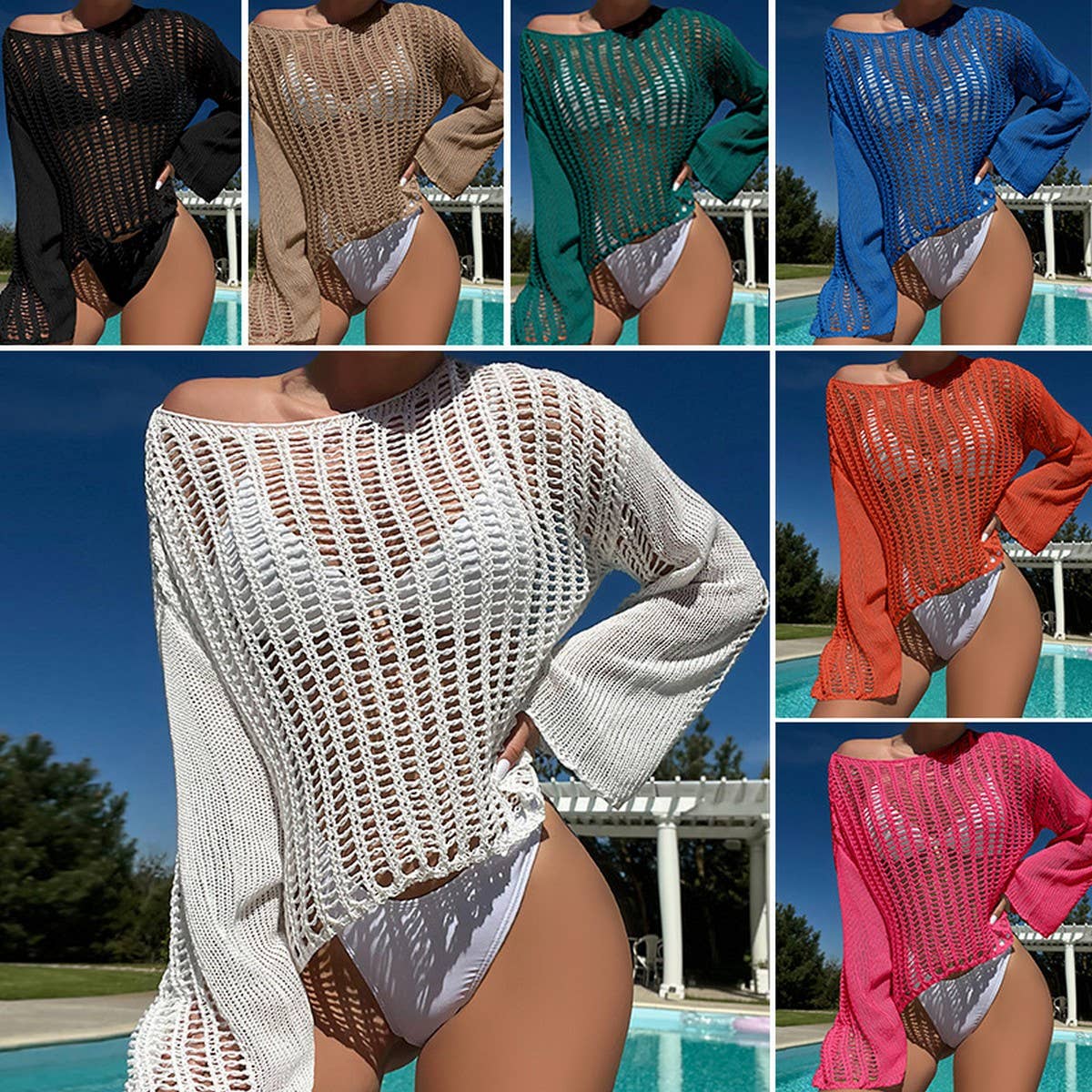 WOMEN'S ROUND NECK HOLLOW BIKINI SWIMSUIT COVER UP