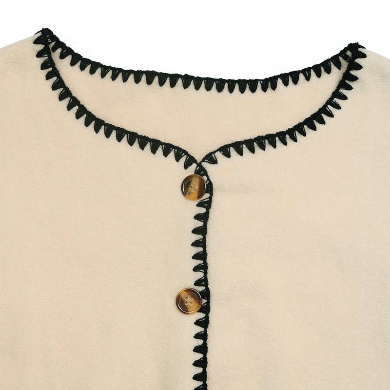 Casual line-patterned color-blocking cardigan