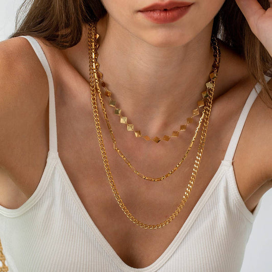 MULTI-LAYER DIAMOND GOLD-PLATED NON-FADING NECKLACE