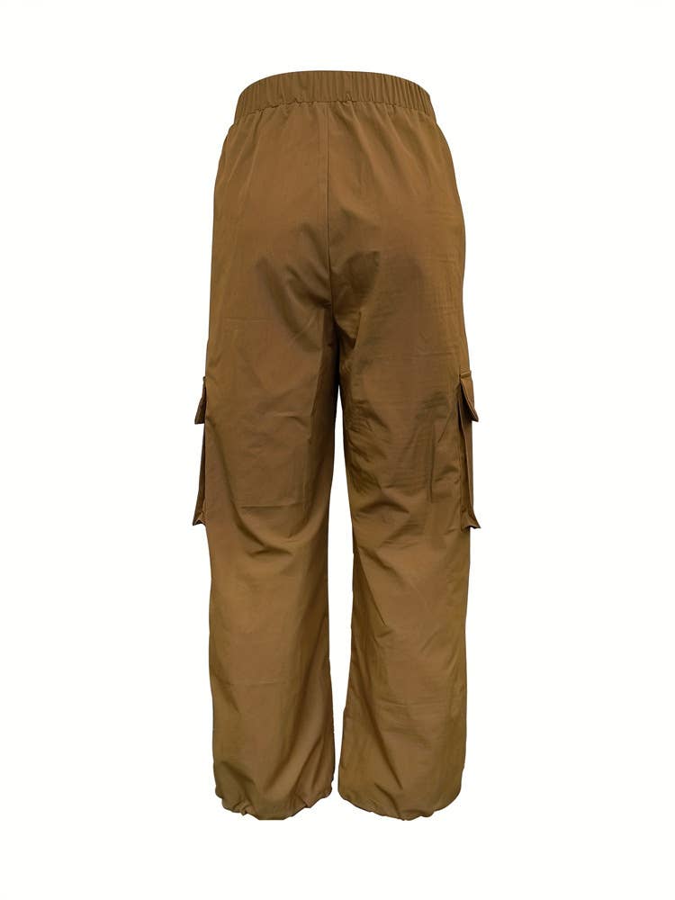 Casual loose cargo pants with ankle elastic strap