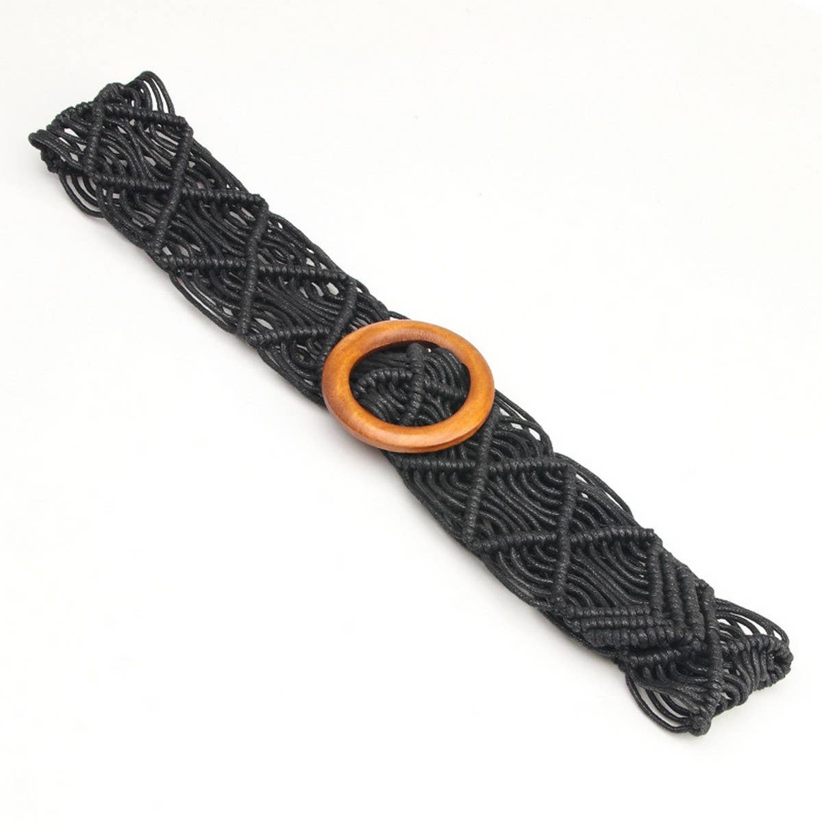 HANDMADE VINTAGE WOVEN BELT ROUND WOODEN BUCKLE_CWABE0408